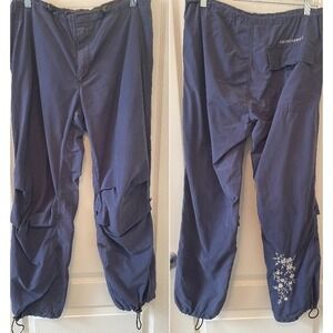 Abercrombie & Fitch Vtg Y2k Size M Navy Floral Embroidered Paratrooper Pants